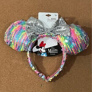 Disney Minnie Mouse Reversible Rainbow Silver Ear Headband